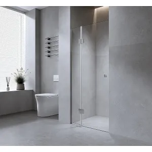 90cm Wall to Wall Frameless Shower Screen with Black Channel and SS Hinges , Square Knob Handle