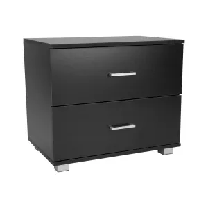 Matte Black 2 Drawer Bedside Table Nightstand, Solid MDF