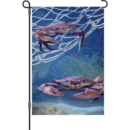 12 in. Coastal Beach Garden Flag - Ocean Blue Crab