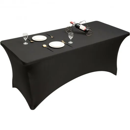 2 Pcs 4 Ft Rectangular Spandex Tablecloth Fitted Wedding-Black