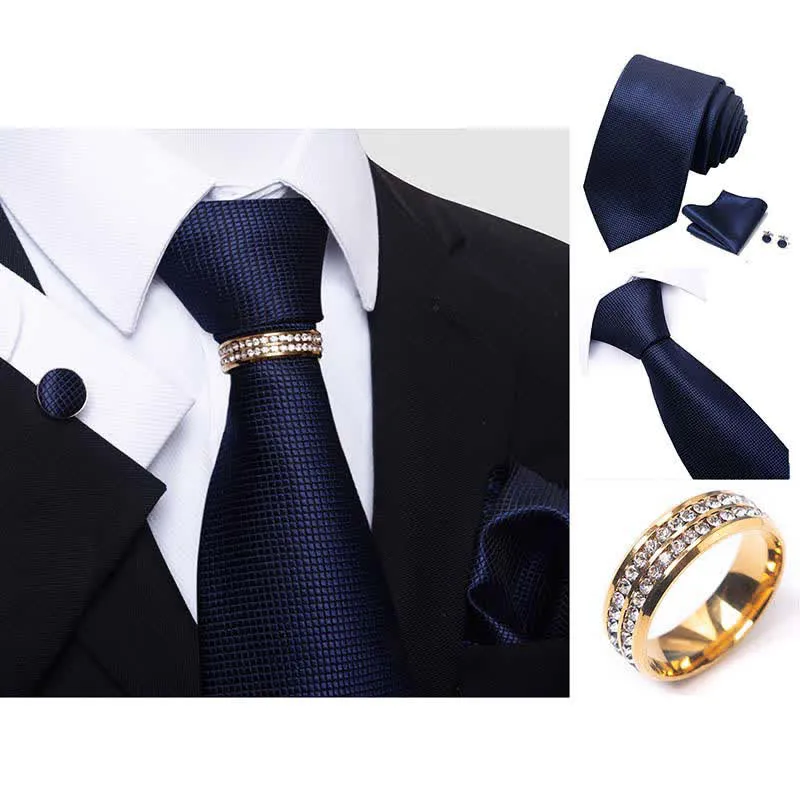 4Pcs Men's Micro-checked Necktie Set With Tie Ring