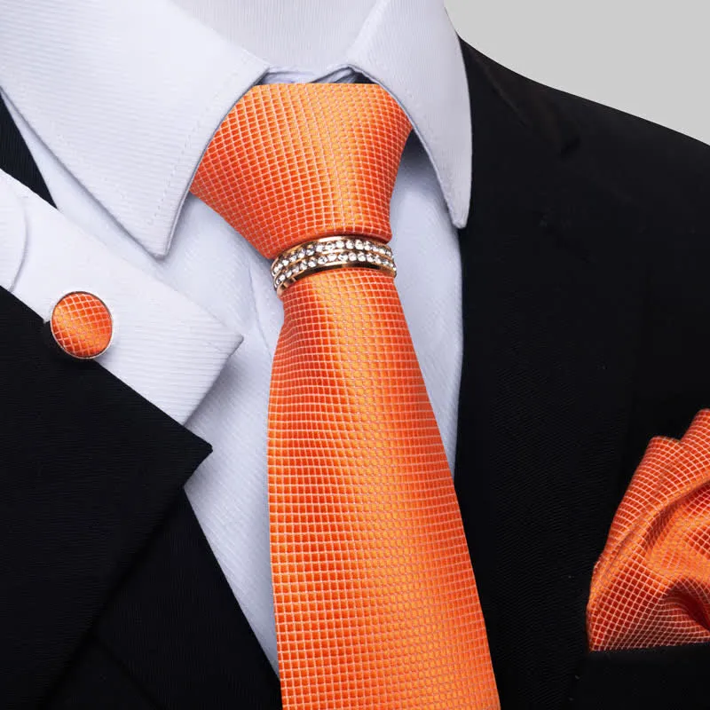 4Pcs Men's Micro-checked Necktie Set With Tie Ring