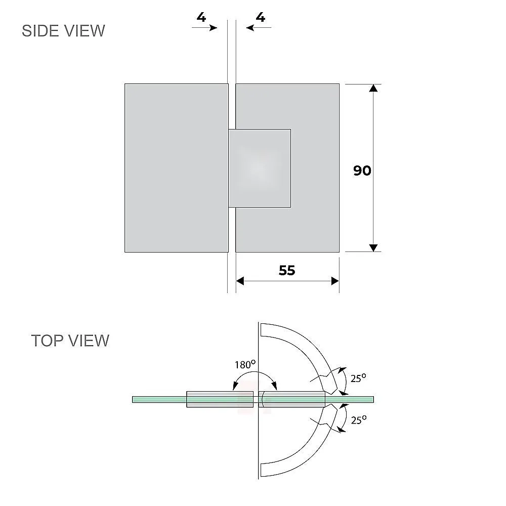 90cm Wall to Wall Frameless Shower Screen with Black Channel and SS Hinges , Square Knob Handle