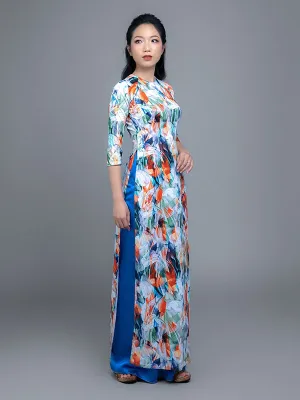 Abstract Pattern Printed Ao Dai With Pants