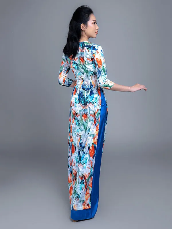 Abstract Pattern Printed Ao Dai With Pants