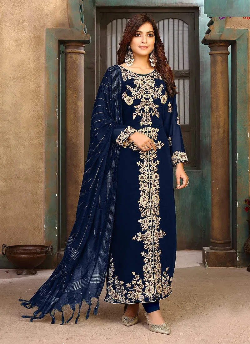 Admiral Blue Ceremonial Embroidered Pakistani Style Suit