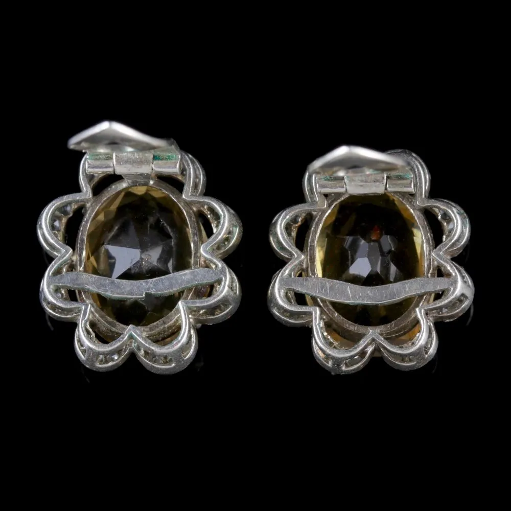 Antique Victorian Citrine Earrings Silver Clip Earrings Circa 1900