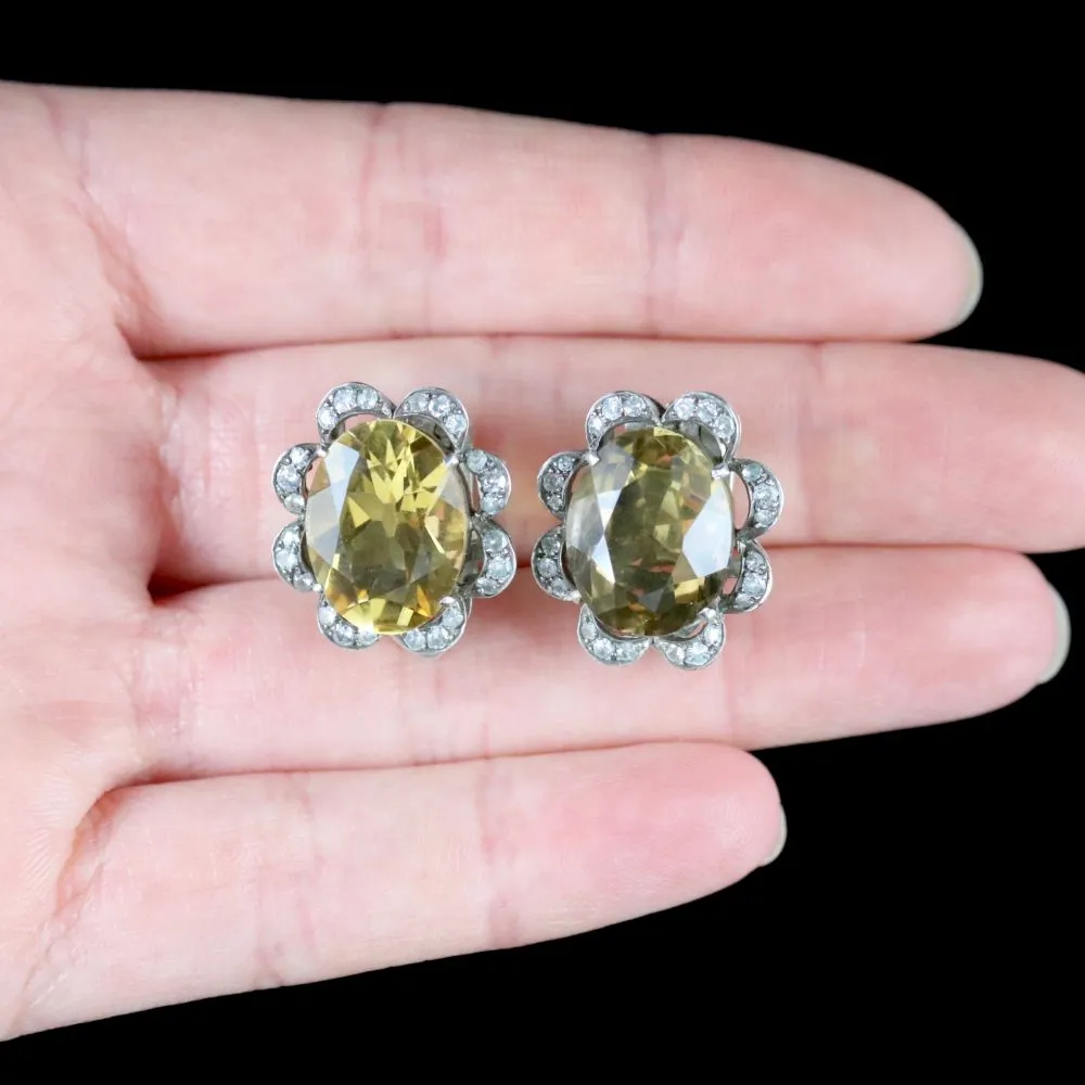 Antique Victorian Citrine Earrings Silver Clip Earrings Circa 1900