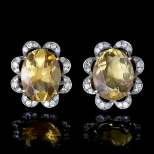 Antique Victorian Citrine Earrings Silver Clip Earrings Circa 1900