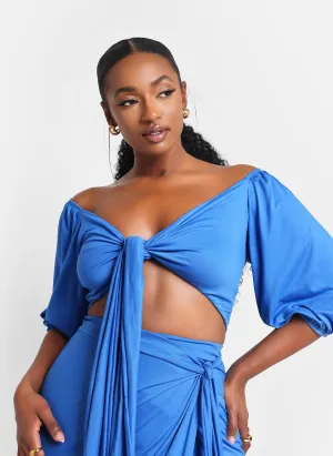 Ariana Tie Front Crop Top - Cobalt