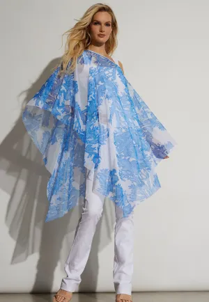 Artemisia Sheer Mesh Poncho in Blue Coral