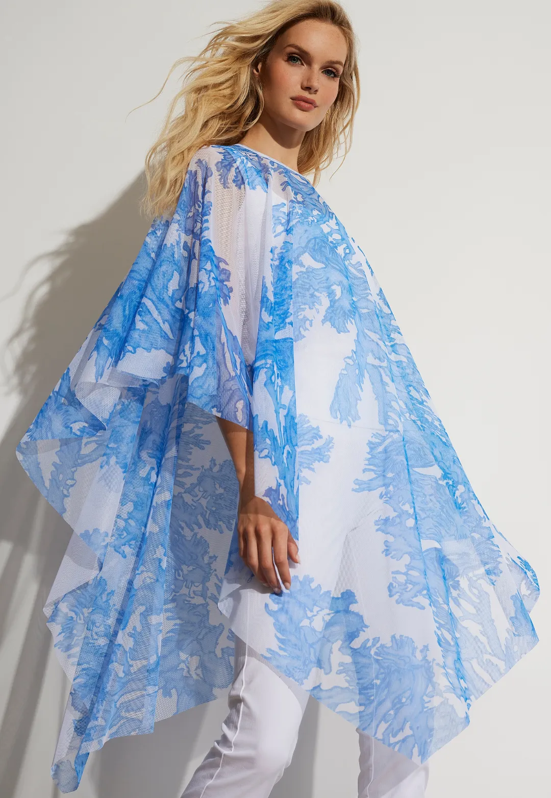 Artemisia Sheer Mesh Poncho in Blue Coral