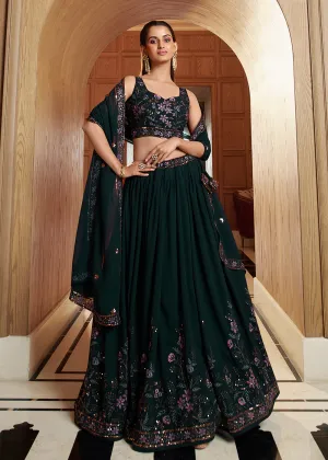 Attractive Green Floral Embroidered Designer Lehenga Choli