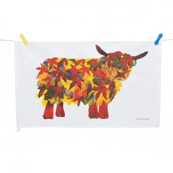 AUTUMN LEAF HIGHLAND COW TEA TOWEL