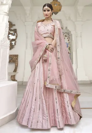 Barbie Pink Mirror Work Embroidered Wedding Lehenga Choli