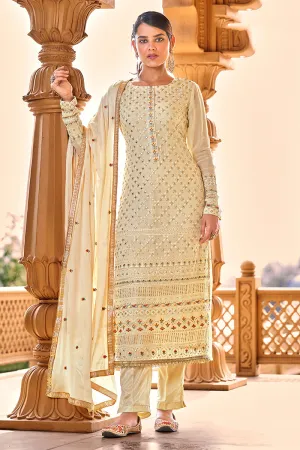 Beautiful Beige Georgette Viscose Embroidered Salwar Suit