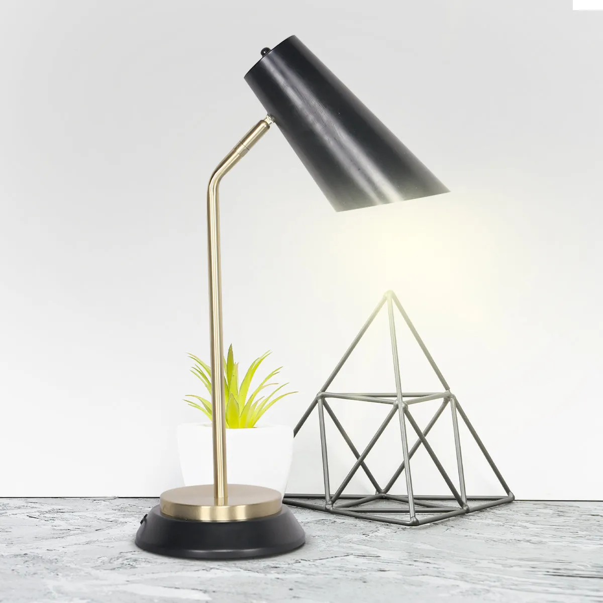 Brass Finish Table Lamp with Unique Shade and Dual-Base