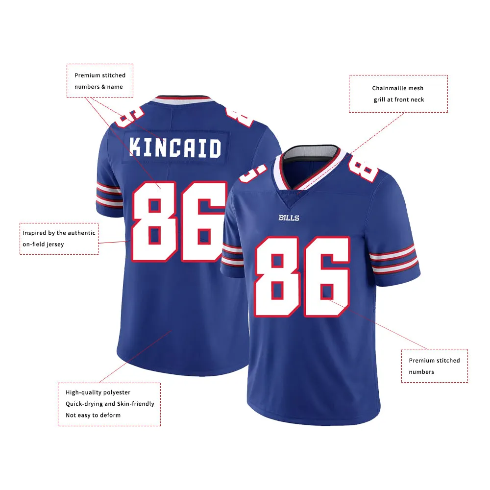 Buffalo Bills Jersey #86 Kincaid Royal Blue Youth Adult Men's Football Team Color Home Player Jersey