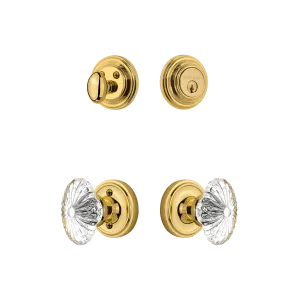 Classic Rosette Entry Set with Oval Fluted Crystal in Unlacquered Brass