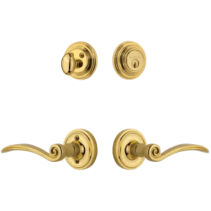 Classic Rosette Entry Set with Swan Lever in Unlacquered Brass