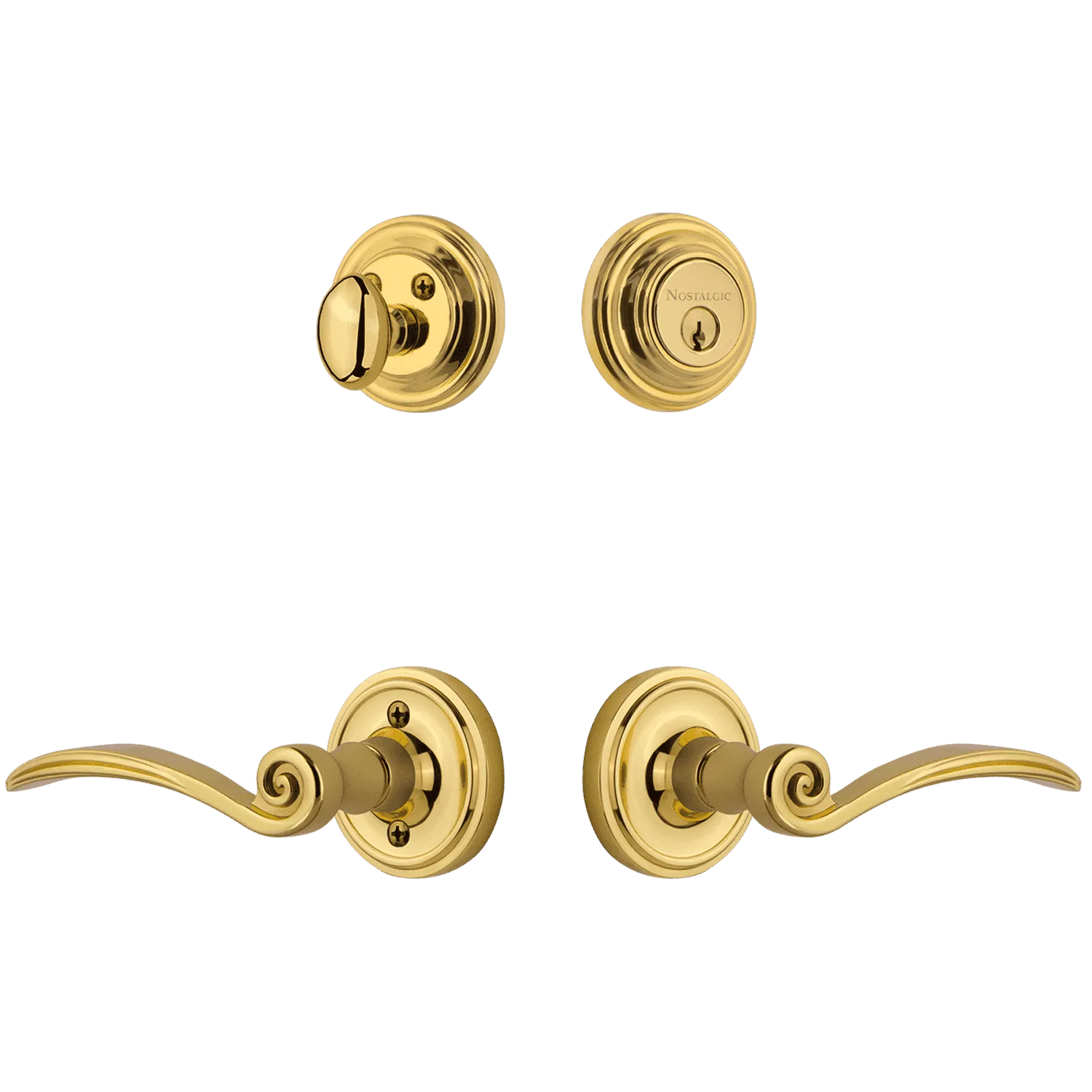 Classic Rosette Entry Set with Swan Lever in Unlacquered Brass