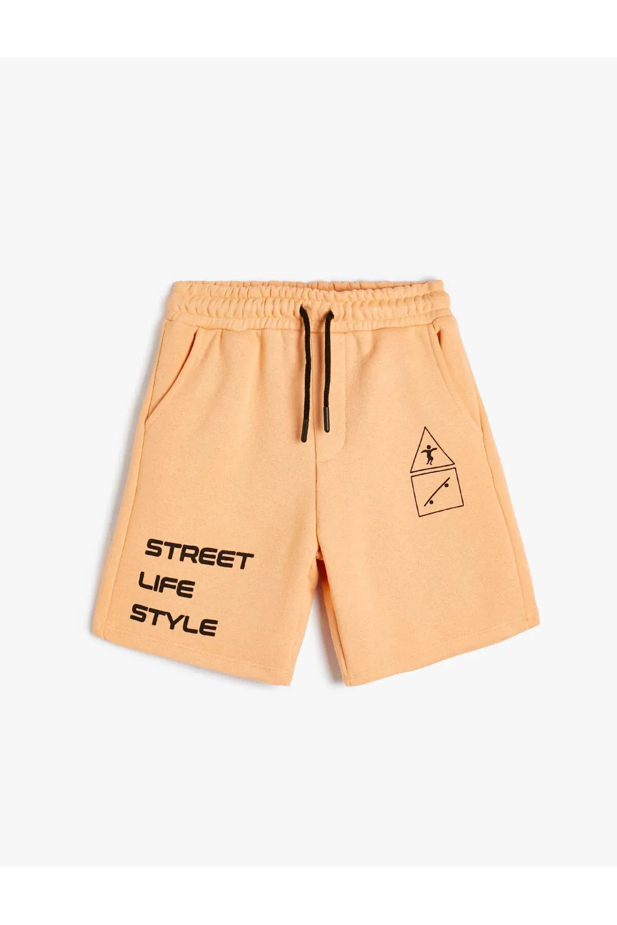 Cotton Boy's Tie Waist Pocket Slogan Printed  Shorts