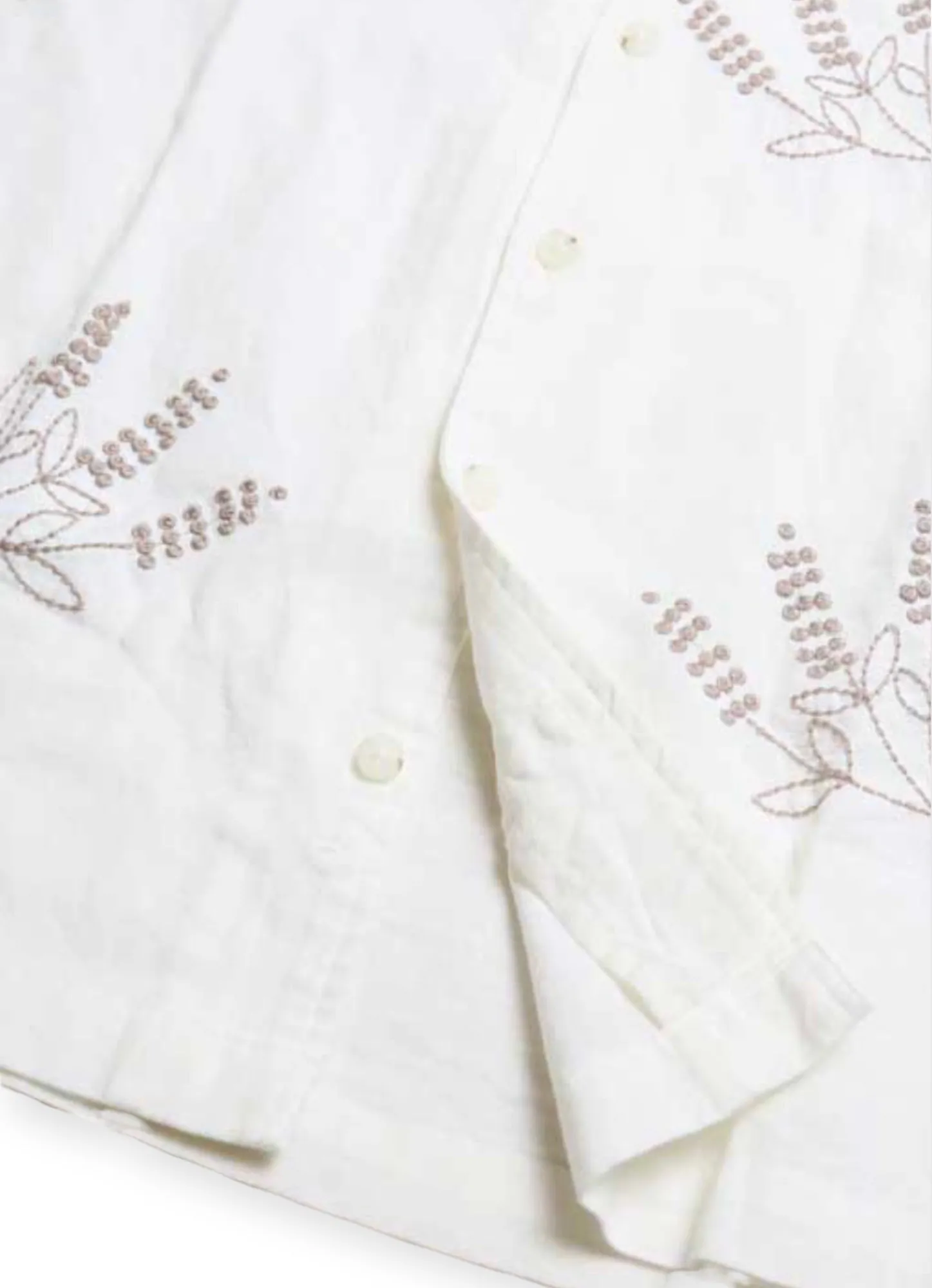 Crisp White Embroidered Floral Shirt