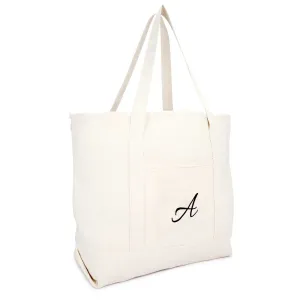 Dalix Personalized Shopping Tote Bag Monogram Natural Initial Zippered Letter A-Z