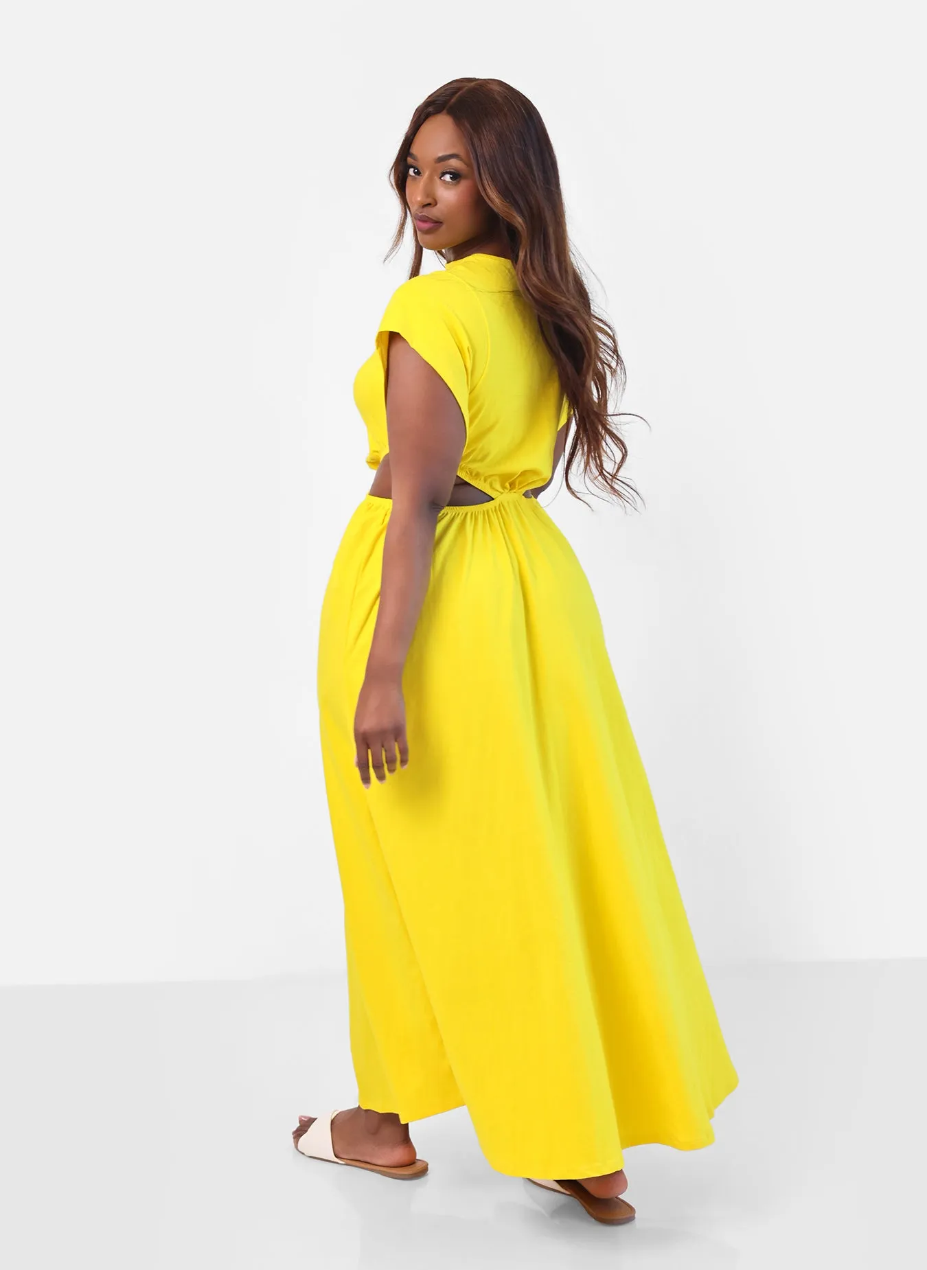 Desires Cut Out Maxi A Line Dress - Yellow