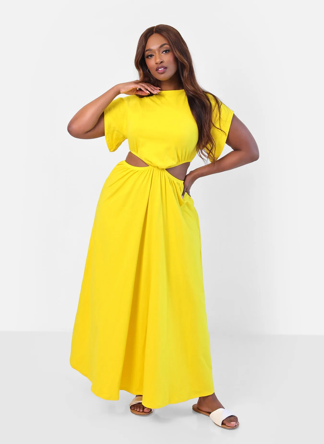 Desires Cut Out Maxi A Line Dress - Yellow