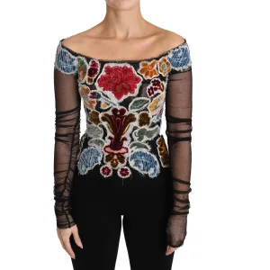 Dolce & Gabbana Elegant Floral Applique Long Sleeve Top