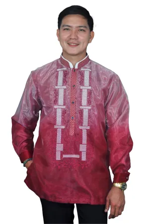 Elegant Red Ombre Barong Tagalog with Embroidery for Men - Harry - JK45