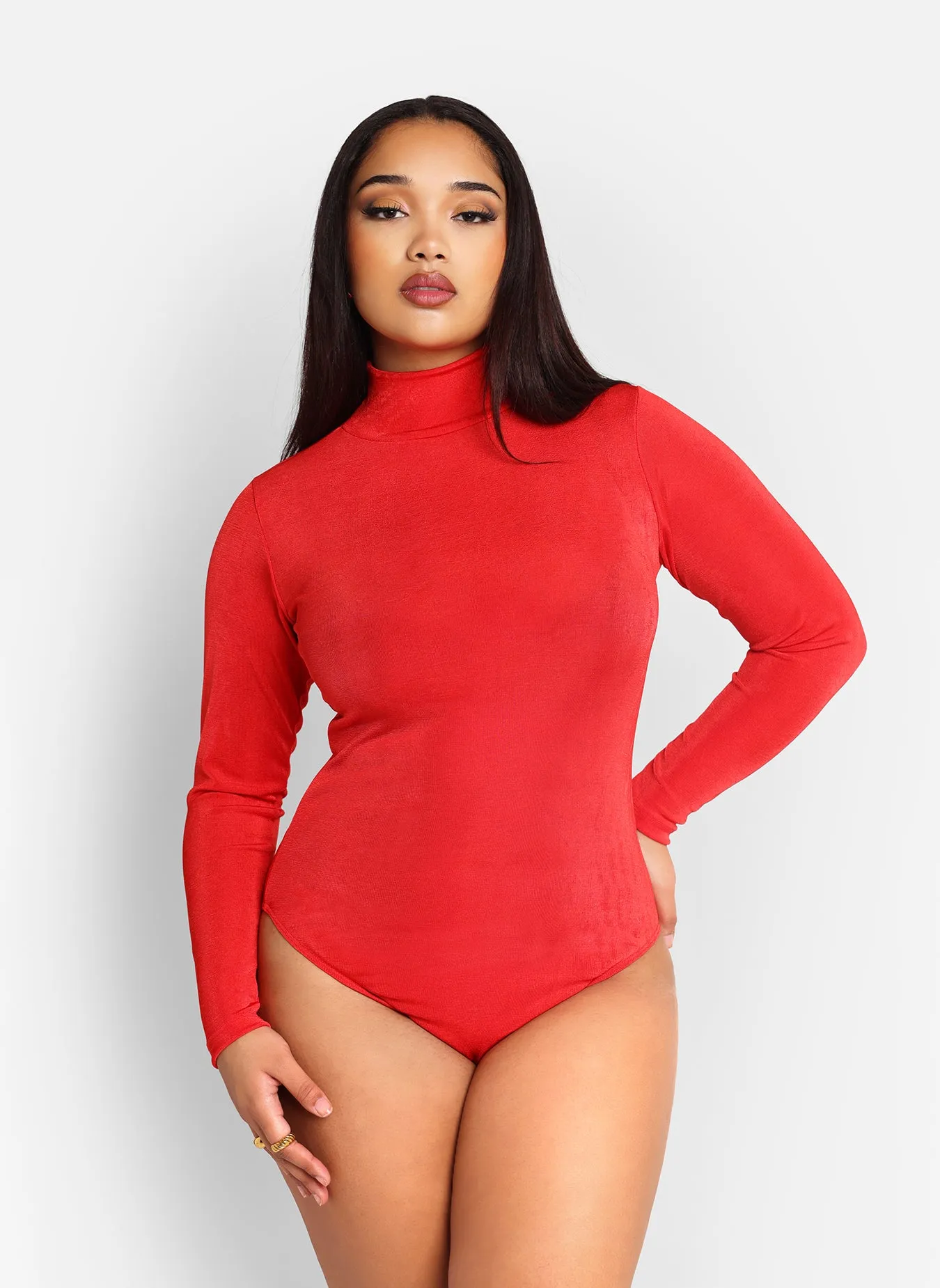 Essential Slinky Mock Neck Bodysuit - Red