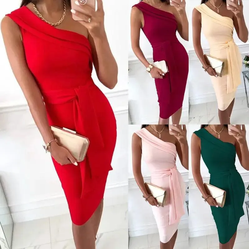 Fashion Pure Color Tight Lace-up Dress