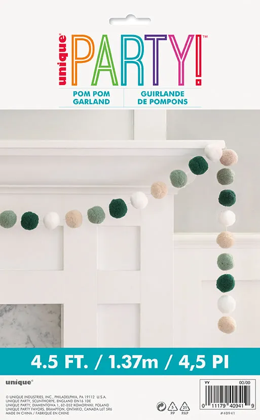 Fresh Greens Pom Pom Garland 4.5' | 1ct