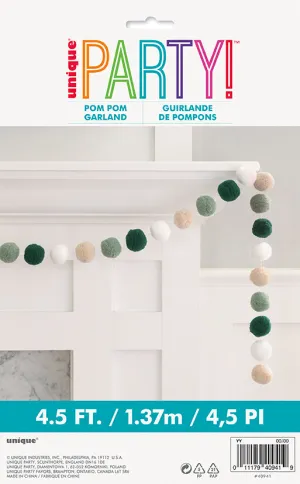 Fresh Greens Pom Pom Garland 4.5' | 1ct