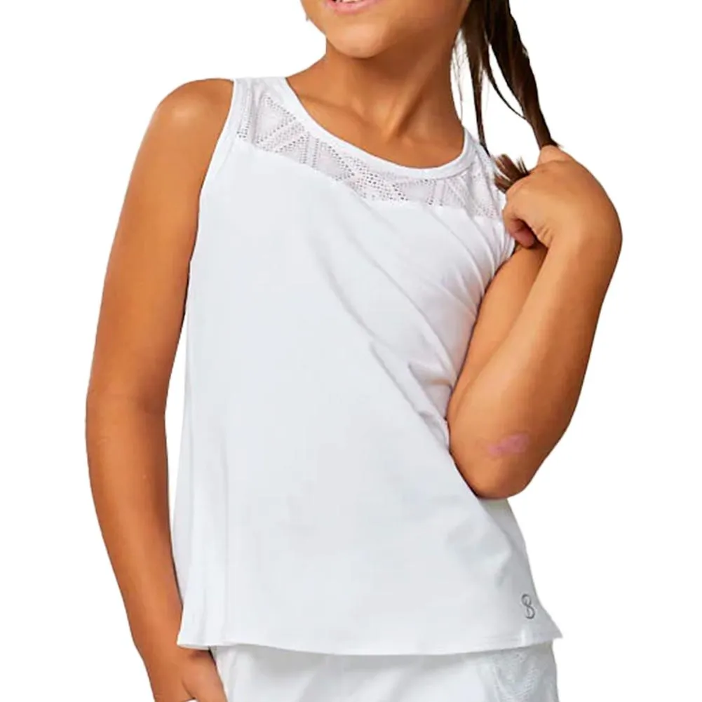 Girl's Diamond Jacquard Racerback Tennis Tank White and Diamond Jacquard