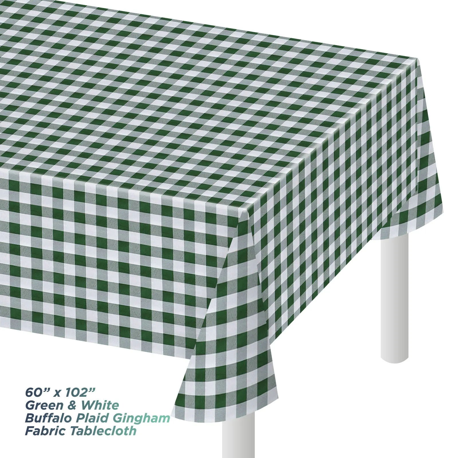 Green and White Checkered Buffalo Plaid Gingham Fabric Rectangle Tablecloth (102 in x 60 in)