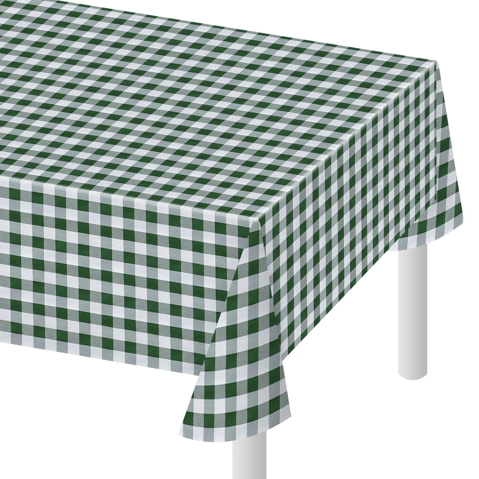 Green and White Checkered Buffalo Plaid Gingham Fabric Rectangle Tablecloth (102 in x 60 in)