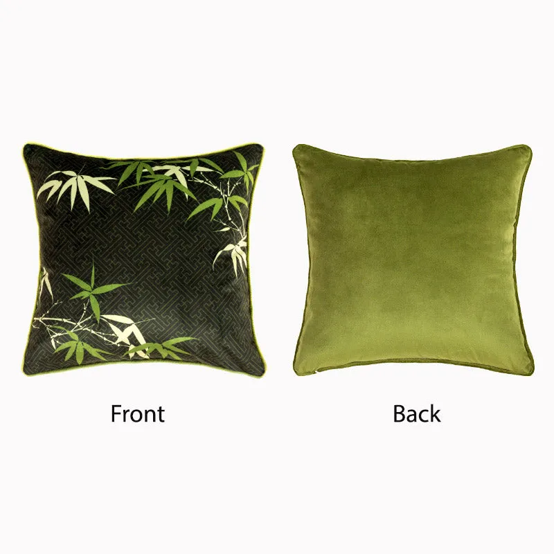 Green Chinese Style Auspicious Crane and Bamboo Series Throw Pillow