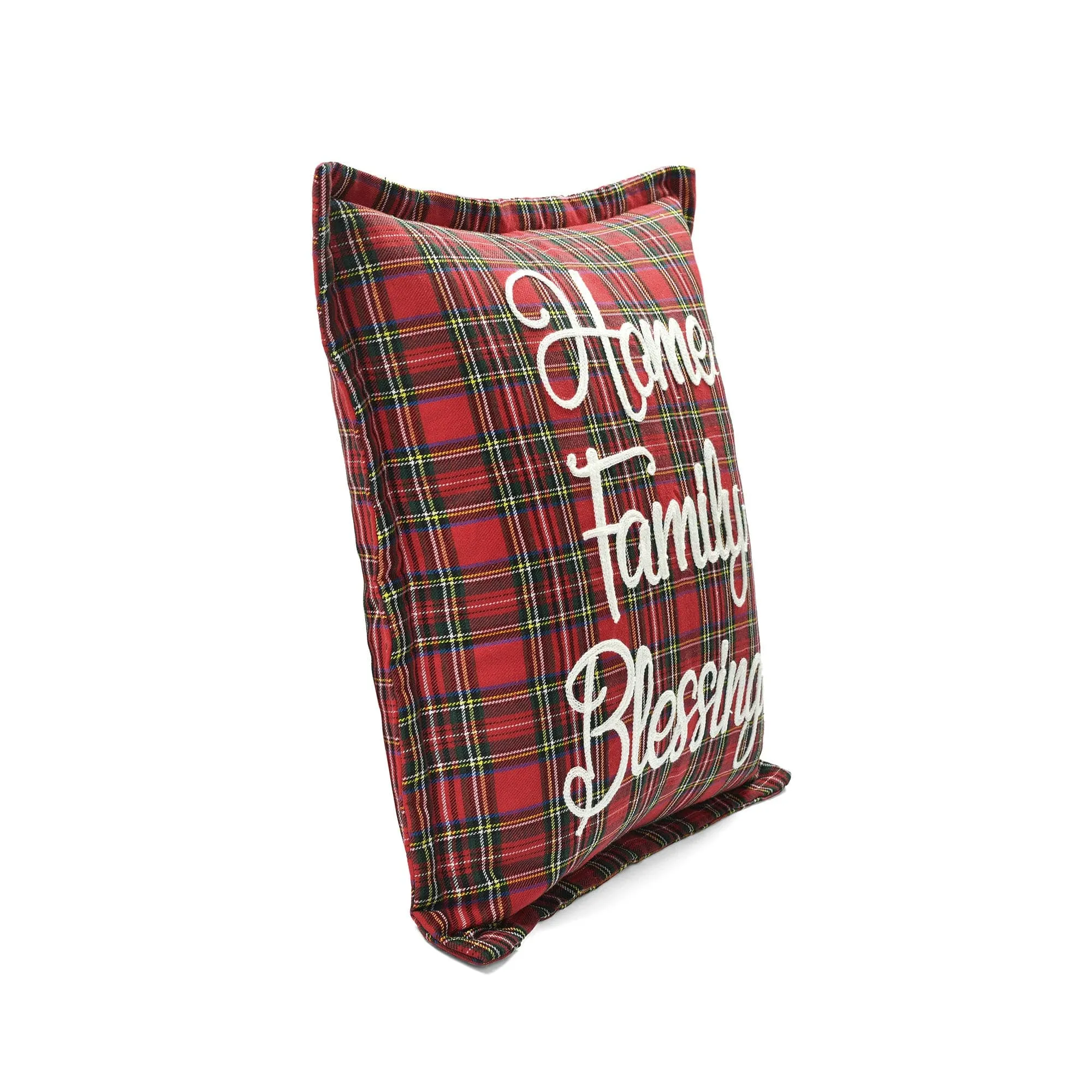 Home Family Blessing Plaid Embroidery Script Decorative Pillow Cover