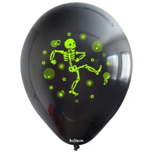 Kalisan 12" Neon Skeleton Printed Latex Balloon, 25 pieces