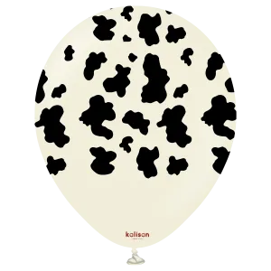 Kalisan 12" Safari Cow Printed Latex Balloon, Color White Sand (Black), 25 pieces