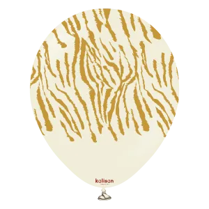 Kalisan 12" Safari Tiger Printed White Sand (Gold) Latex Balloon, 25 pieces