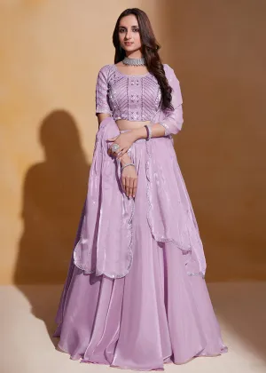 Light Purple Organza Silk A Line Festive Party Lehenga Choli