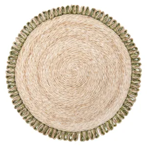 Loopy Abaca Natural & Olive Green 15" Round Placemats - Set of 4