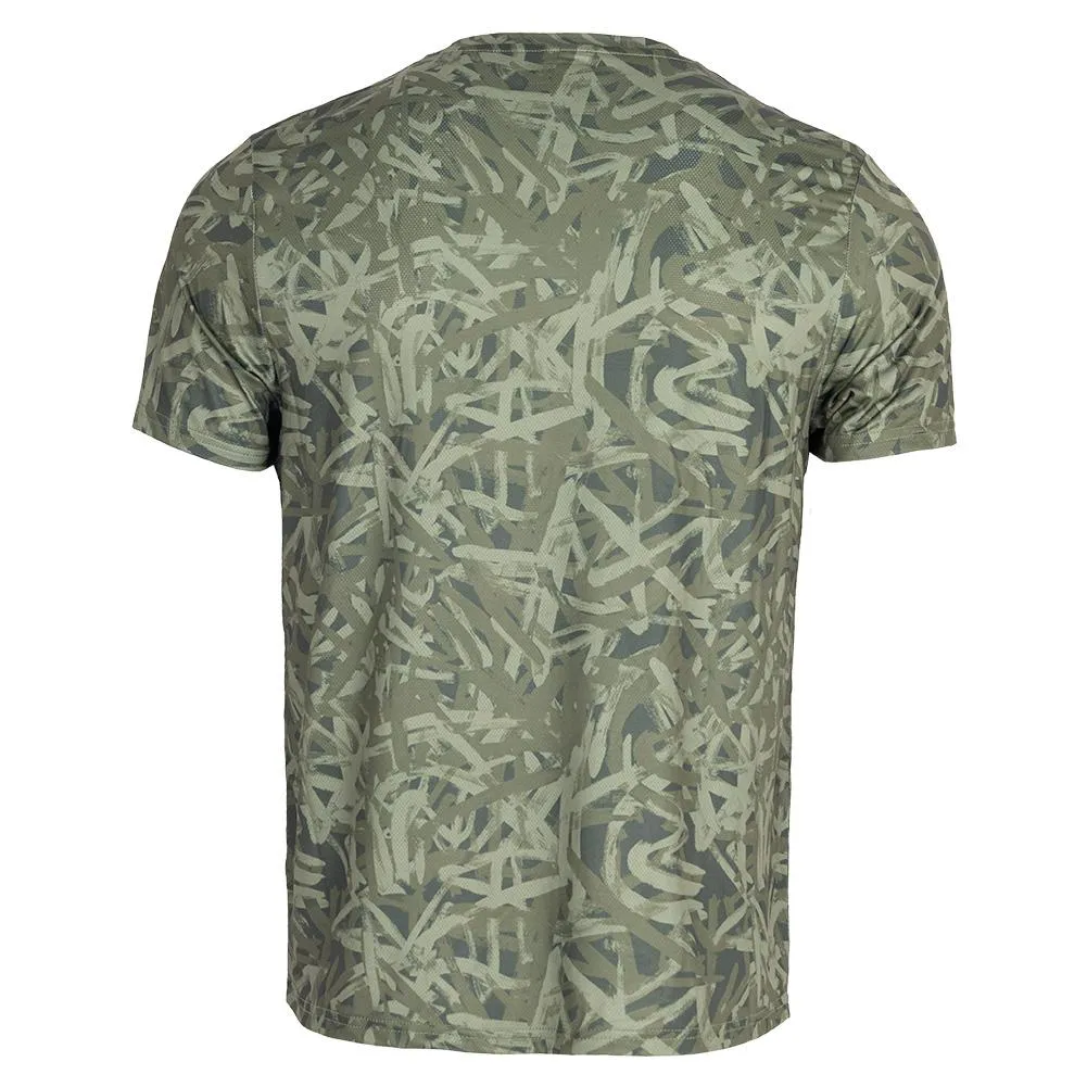 Men`s Graffiti Allover Print Tennis Crew Olivine