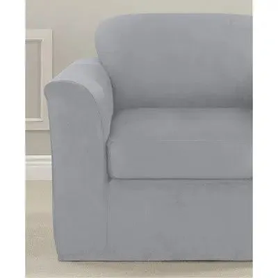 New - Ultimate Stretch Chair Suede Slipcover Light Gray - Sure Fit