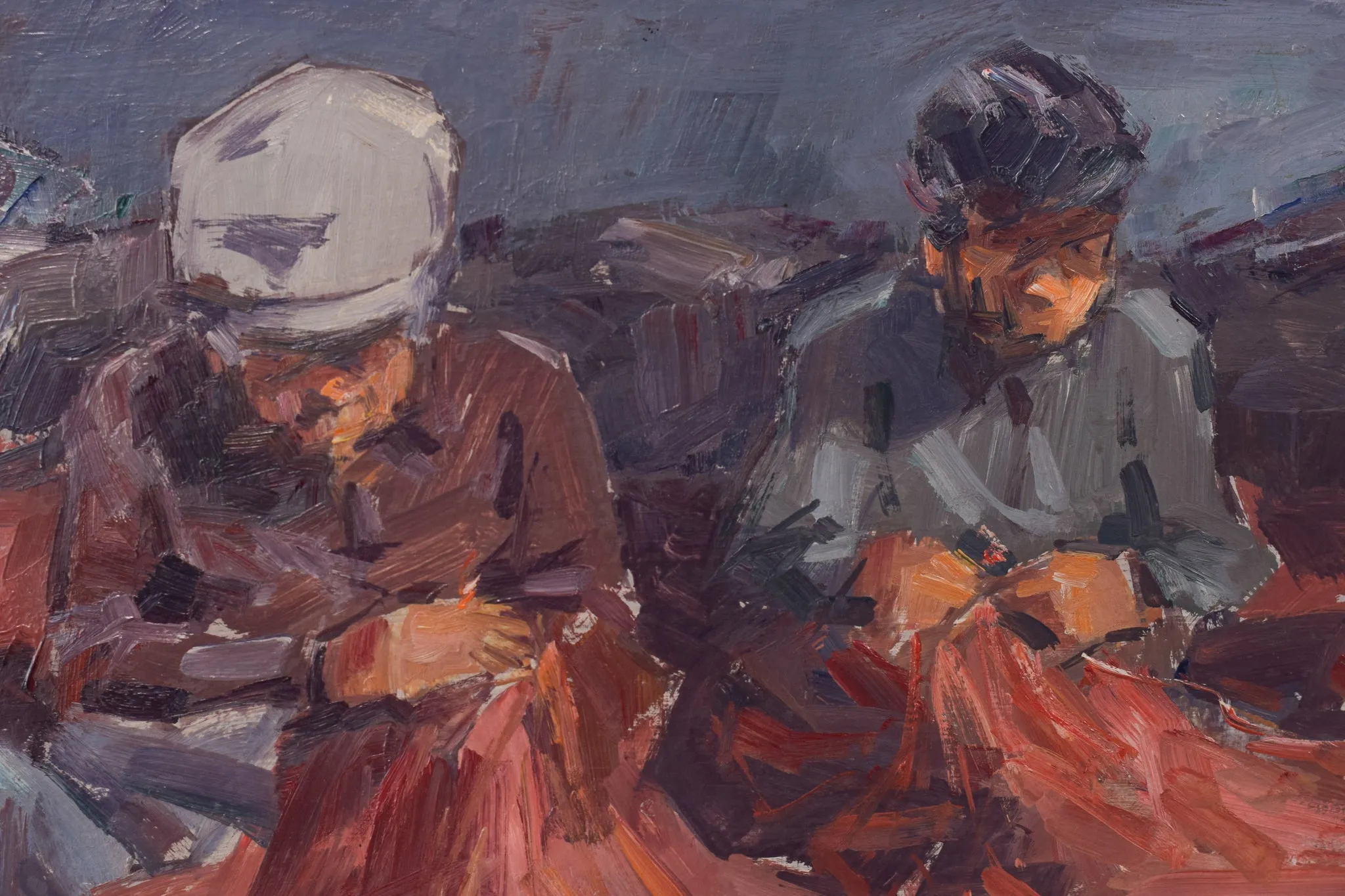 Post Impressionist Study of Fishermen Repairing Nets - Albert Tomás Guillén