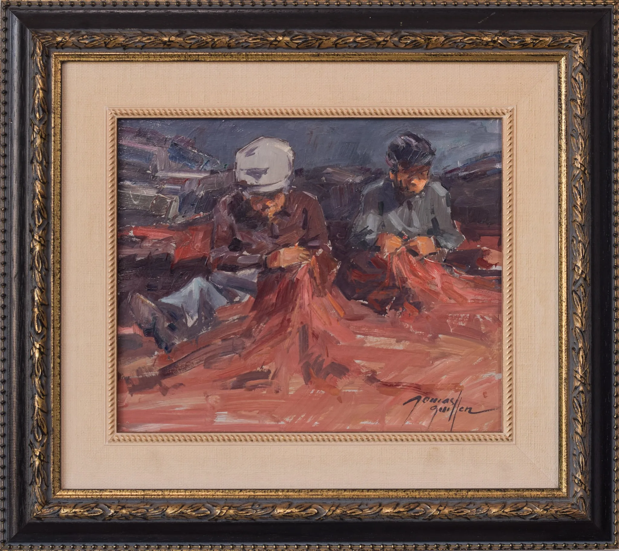 Post Impressionist Study of Fishermen Repairing Nets - Albert Tomás Guillén